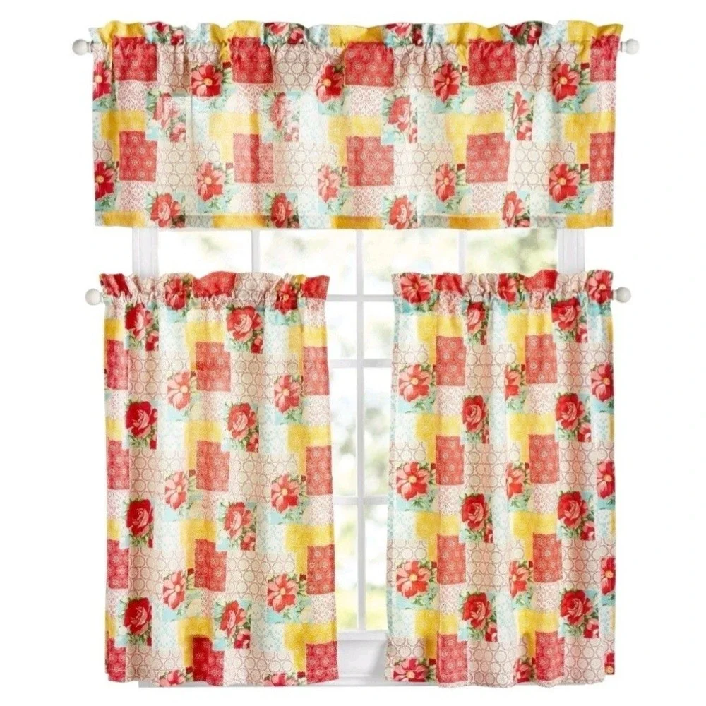 New The Pioneer Woman (3) Piece Patchwork Curtain Floral 30